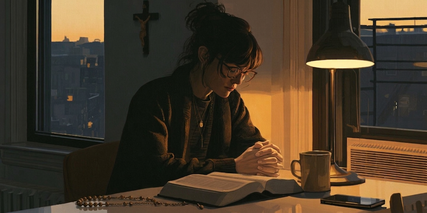 A woman prepares for worship, representing sustained faith in a story about religion and mental health.
