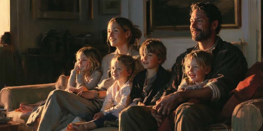 A family watching the best family movies you've never heard of together at home.