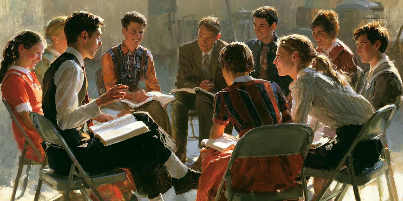 Youth take part in a weekly class discussion under the new Sunday class schedule.