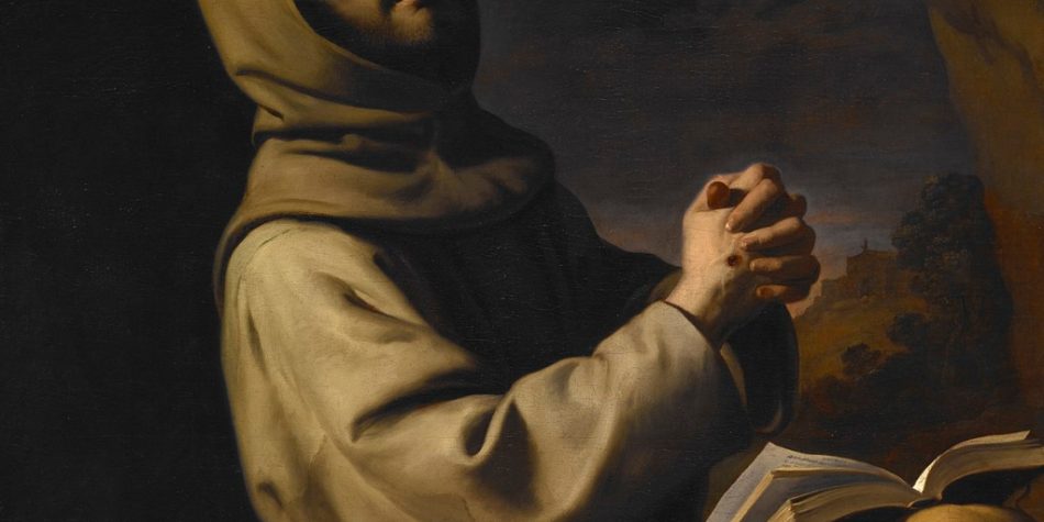 A painting of St. Francis deep in meditation, a symbol of non-chemical spiritual experiences relevant to the discussion on Psychedelics and Latter-day Saints.
