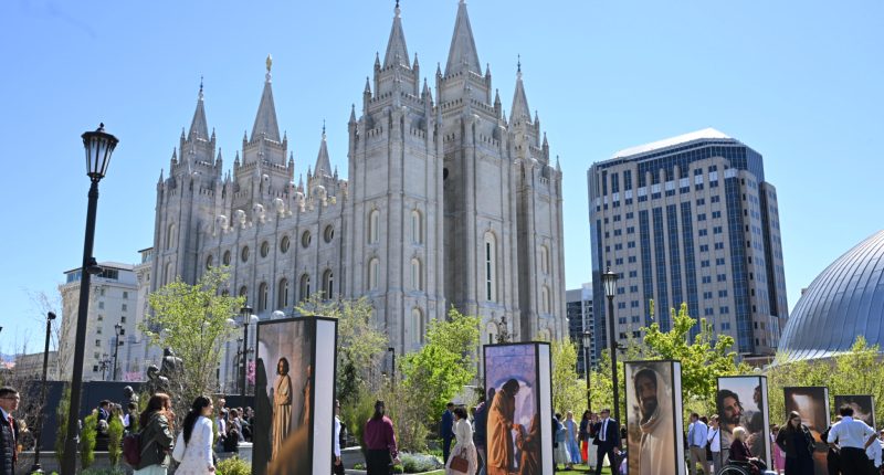 Visitors gather at Temple Square in Salt Lake City, Utah, for the April 2026 General Conference of the Church of Jesus Christ of Latter-day Saints.