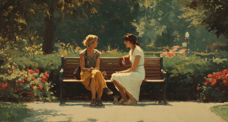 Two women talk on a park bench, showing Christlike communication through attention, presence, and respect.