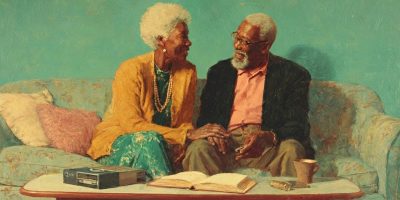 An older couple shares stories during an interview, highlighting faith and resilience in black marriages.