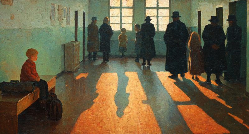 A child sits alone in a gym hallway, evoking child sexual abuse risk factors tied to weak supervision.