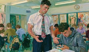 A classroom scene showing social media polarization and agency in a student’s digital habits.