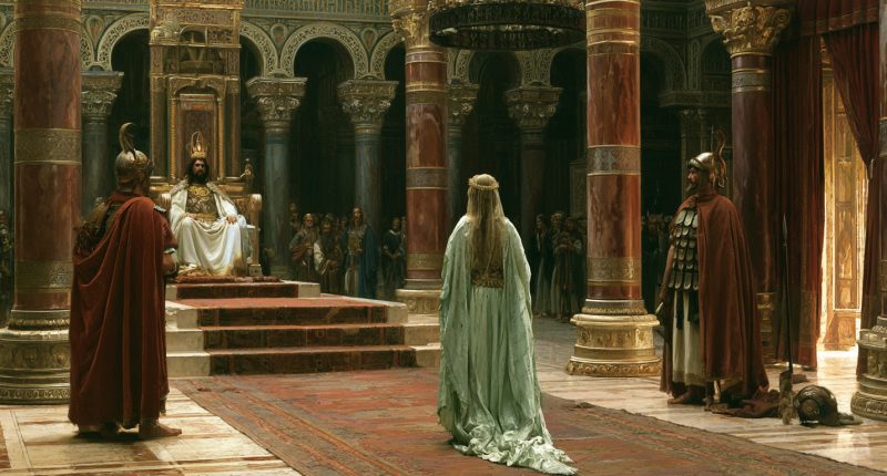 David and Bathsheba depicted through the unequal power of a king summoning a soldier’s vulnerable wife.