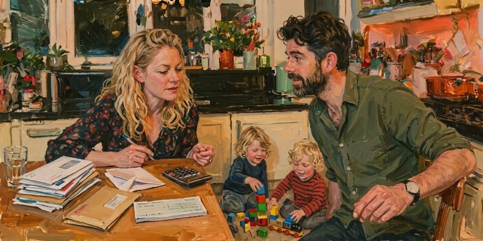A family practices religious giving together around a household budget.