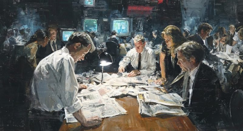 Reporters sift redacted pages after the Epstein files release.