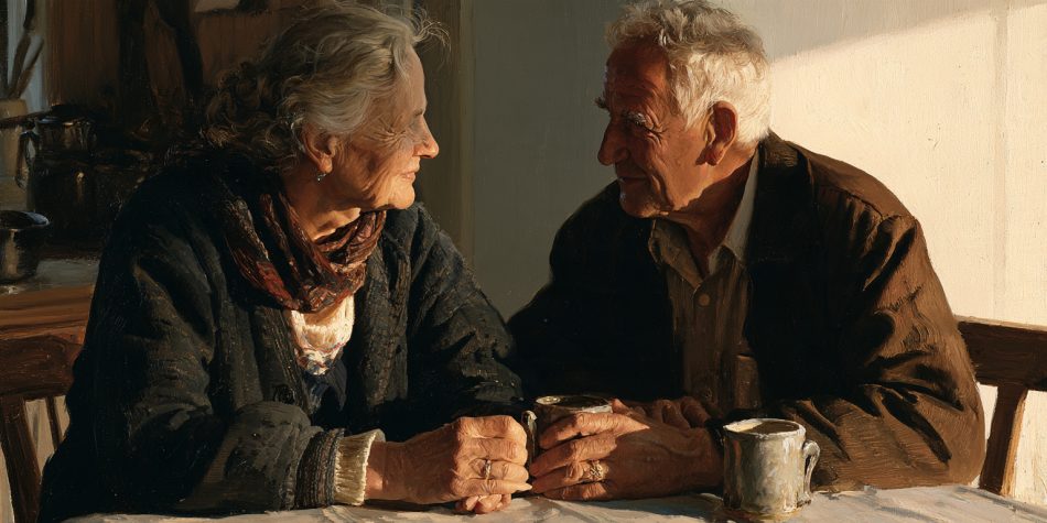 An older couple sharing a quiet breakfast, suggesting fidelity in marriage through ordinary daily commitment.