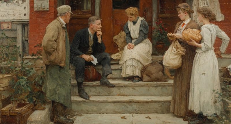 A strained conversation among neighbors softens into care, showing faith and politics shaped by mercy.