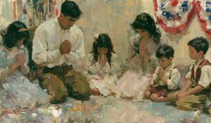 A family prepares for a religious liberty fast in prayer at home.