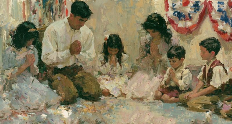 A family prepares for a religious liberty fast in prayer at home.