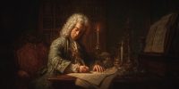 Handel writes by candlelight while composing Handel's Messiah.