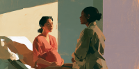 A pregnant woman consults her physician, reflecting the medical-care questions surrounding Idaho abortion law.