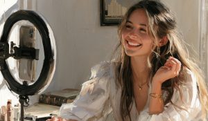 A Latter-day Saint influencer records a casual get ready with me social media video from her home