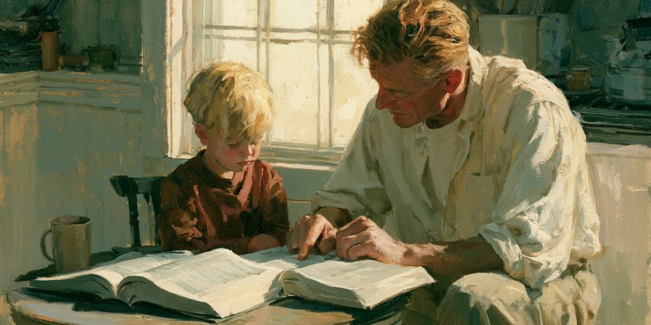A father and child reflect on the nature of God through scripture study, reflecting the latter-day saint answer to the question "Is God nonbinary?"