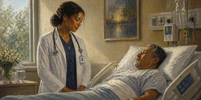 A physician stands beside a patient, representing conscience protections in ethical health care.