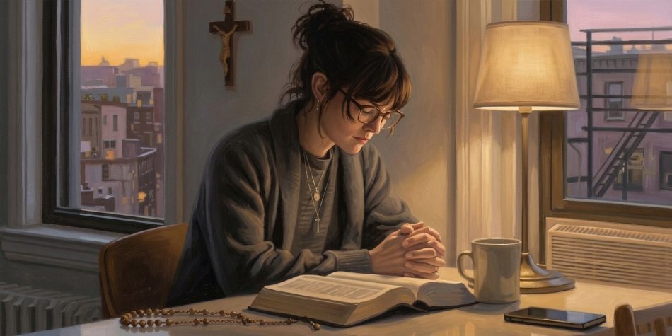 A woman prepares for worship, representing sustained faith in a story about religion and mental health.