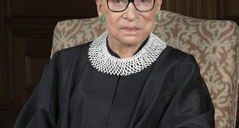 Portrait of Ruth Bader Ginsburg in a Office Wearing Judge Uniform & Statement Jeweler | Trump & Ruth Bader Ginsburg