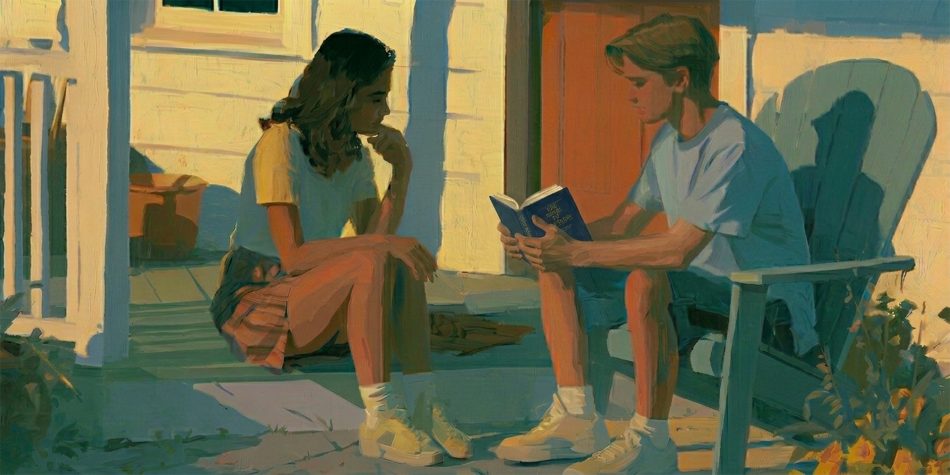 One friend shares the Book of Mormon with another, representing how Latter-day Saints point others to Jesus Christ through personal witness.