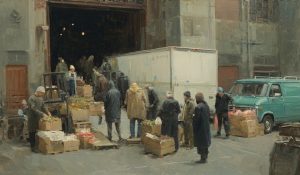 Food moves from a storehouse into community hands, showing soft power through humanitarian work, local trust, and shared effort.