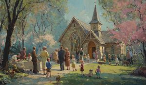 Congregants gather for a lively potluck after Sunday services, showing the way organized religion allows for community building.