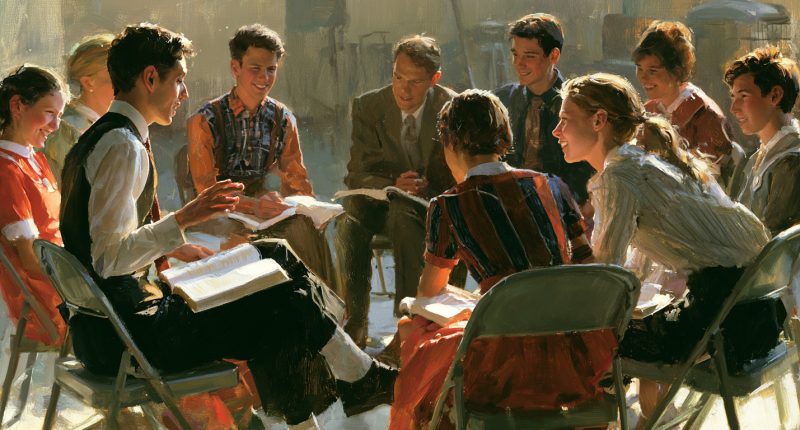 Youth take part in a weekly class discussion under the new Sunday class schedule.