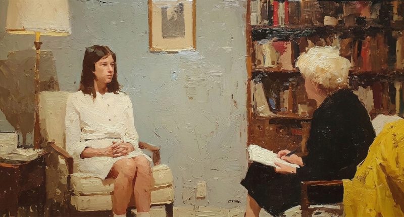 A young woman sits in a counseling session. Supporting the healing of mental health challenges is one one step in sexual violence prevention.