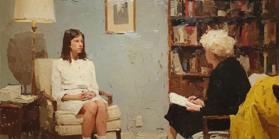 A young woman sits in a counseling session. Supporting the healing of mental health challenges is one one step in sexual violence prevention.