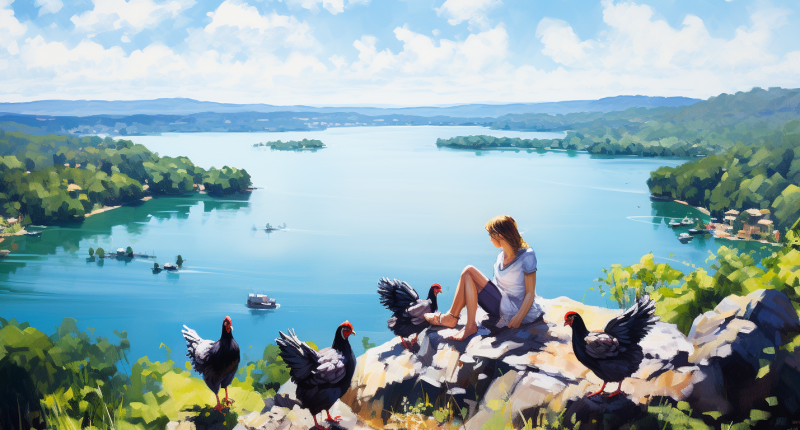 A contemplative scene that symbolizes the deep bond and trust between a farmer and his chicken.