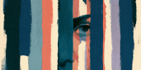 An abstract face behind vertical bands suggests the humanity of people facing the death penalty.