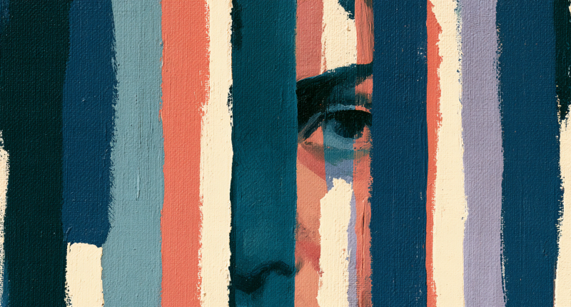 An abstract face behind vertical bands suggests the humanity of people facing the death penalty.