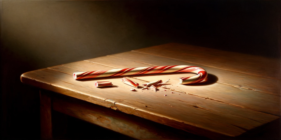 A painting of a broken candy cane reflects why fairness is important