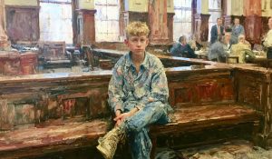 Children’s rights in no-fault divorce represented by a child waiting alone outside a family courtroom.