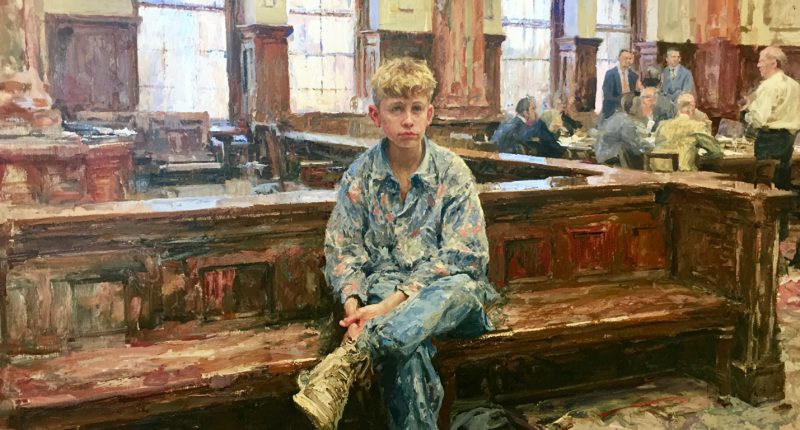 Children’s rights in no-fault divorce represented by a child waiting alone outside a family courtroom.