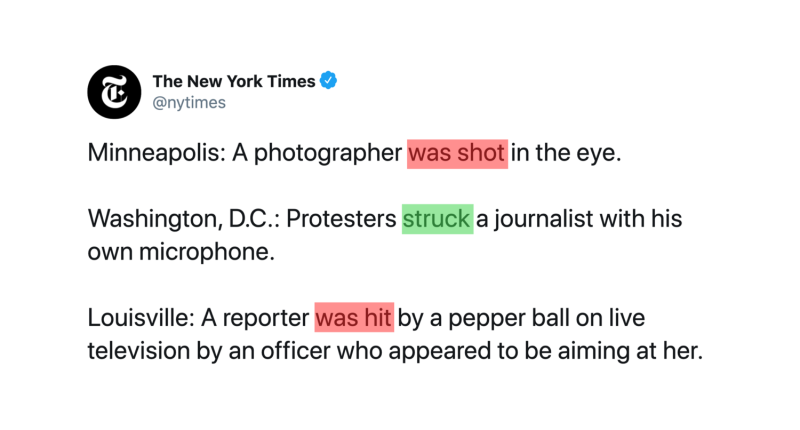 The New York Times was accused of siding with police because of ill-placed passive voice
