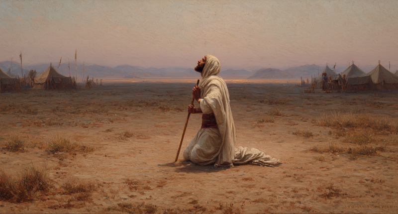 Abraham prays alone in the wilderness, visually portraying God’s staggering faithfulness in the Abrahamic covenant.