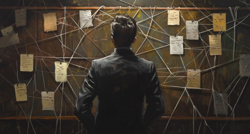 Man Looking at Paper & Yarn Linked on Chalkboard | Numerology or Nonsense? | Public Square Magazine | Jewish Mysticism & Numerology | Why Numerology is Nonsense