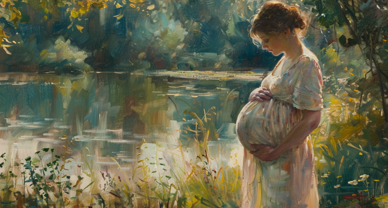 A pregnant woman holding her belly, symbolizing women's healthcare and life-affirming support.