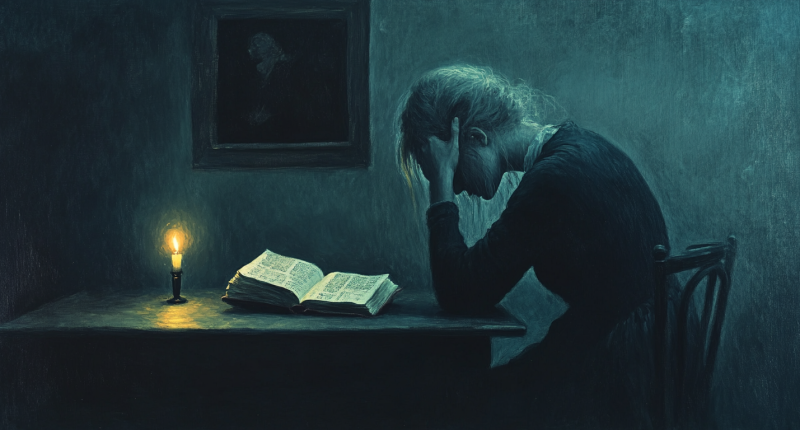 A candle flickers over a Bible, symbolizing a faith on life support and the challenge of keeping the faith.