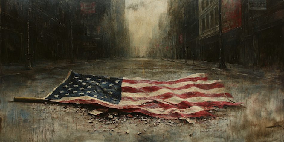 An image of a broken American flag representing the lost unity after 9/11, relevant to American Patriots.