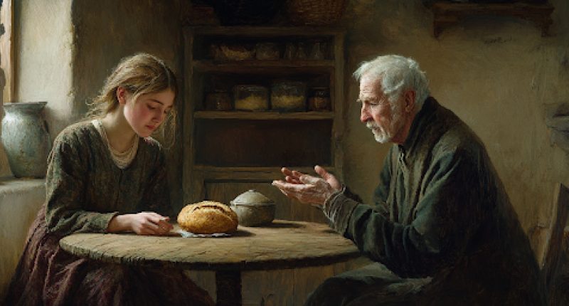 Father & Young Daughter Seated at the Table Having a Discussion | Exploring Religion and Sacrifice | Understanding Sacrifice