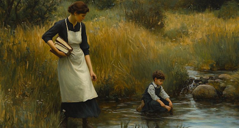 A rushing mother misses her child’s peaceful moment with nature, highlighting Christian mindfulness.