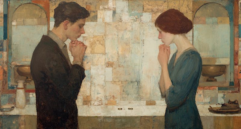 A couple prays separately with wedding rings behind them, representing distorted priorities in Christian marriage counseling.