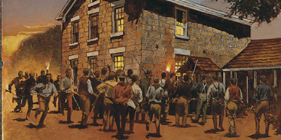 An image of the mob attacking Joseph Smith at Carthage Jail.