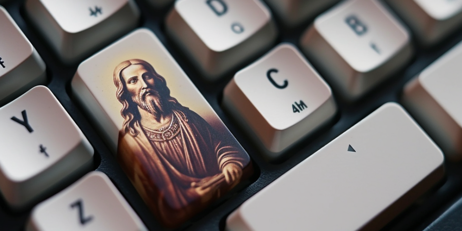 Symbol of online disciples' digital evangelism through keystrokes.