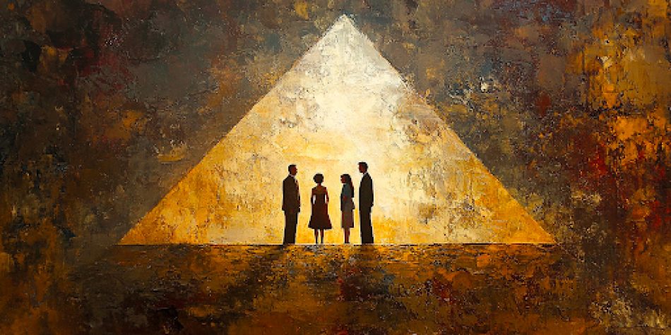 A triangle formed by parents, a Mormon bishop, and a teen, symbolizing unity and support in relationships.